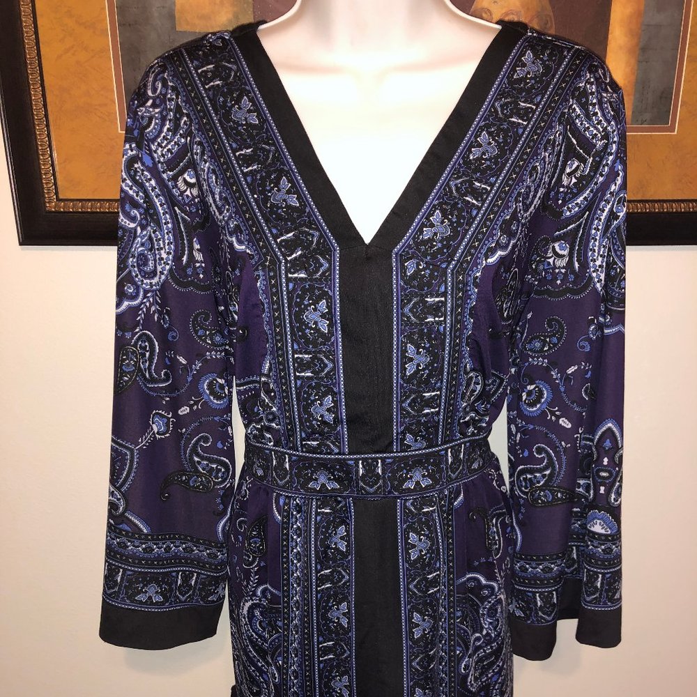INC Women's Blue Paisley Shfit Dress  Sz Large